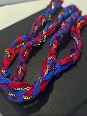 The Veil Scarlet Purple Blue Handwoven Cross Charm & Dove Pendant Necklace